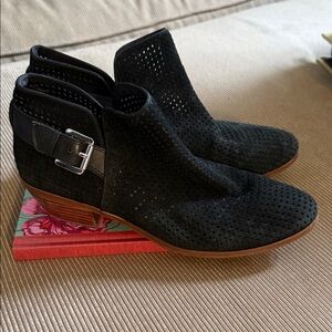Sam Edelman Black Perforated Suede Ankle Booties with Buckle